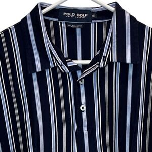 Polo Golf Ralph Lauren Men's XL Striped Short Sleeve Polo Shirt Pima Cotton Navy